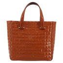 CHANEL Choco Bar Hand Bag Patent leather Orange Gold CC Auth bs35178-2