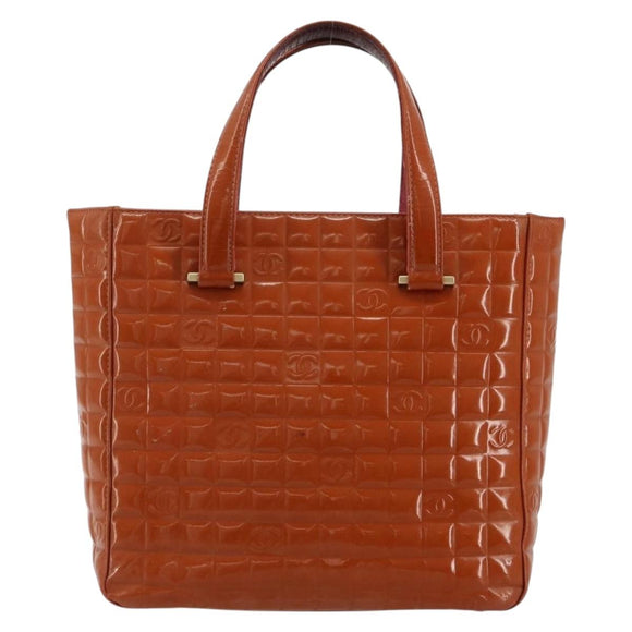 CHANEL Choco Bar Hand Bag Patent leather Orange Gold CC Auth bs35178