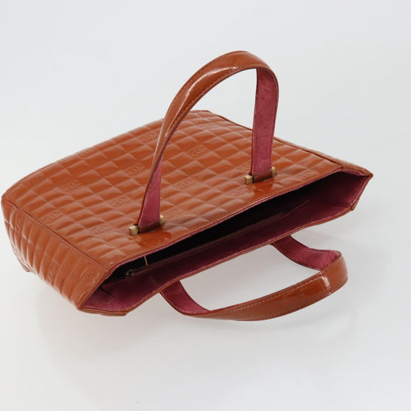 CHANEL Choco Bar Hand Bag Patent leather Orange Gold CC Auth bs35178