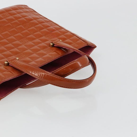 CHANEL Choco Bar Hand Bag Patent leather Orange Gold CC Auth bs35178