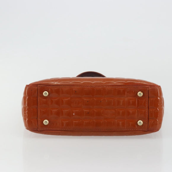 CHANEL Choco Bar Hand Bag Patent leather Orange Gold CC Auth bs35178