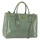 PRADA Galleria Hand Bag Safiano leather 2way Green Gold Auth bs35189-1