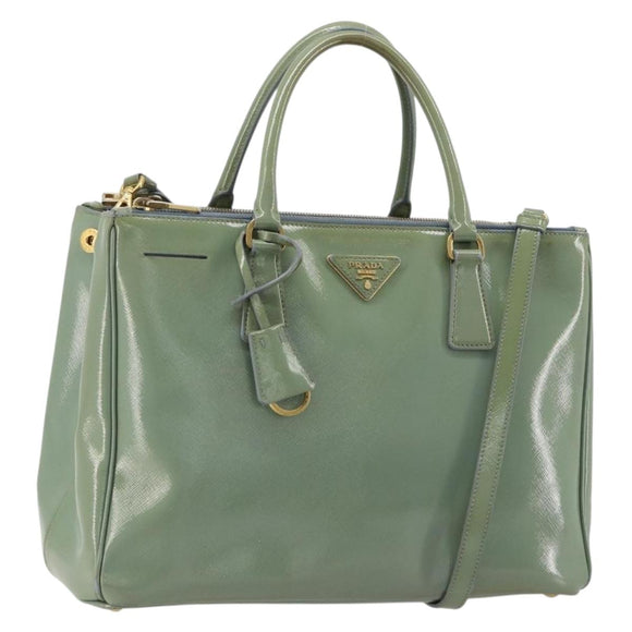 PRADA Galleria Hand Bag Safiano leather 2way Green Gold Auth bs35189