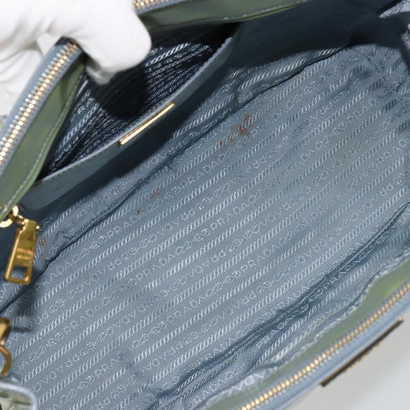 PRADA Galleria Hand Bag Safiano leather 2way Green Gold Auth bs35189