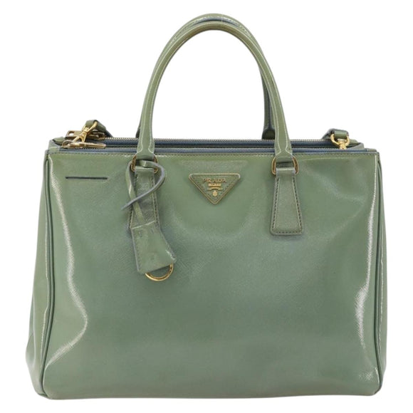 PRADA Galleria Hand Bag Safiano leather 2way Green Gold Auth bs35189