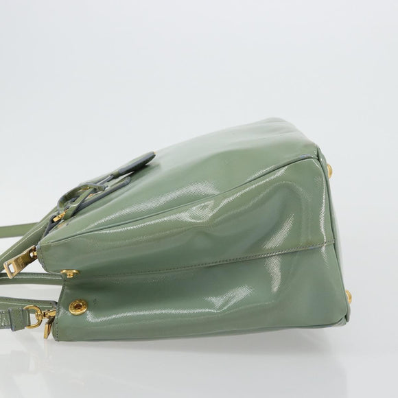 PRADA Galleria Hand Bag Safiano leather 2way Green Gold Auth bs35189