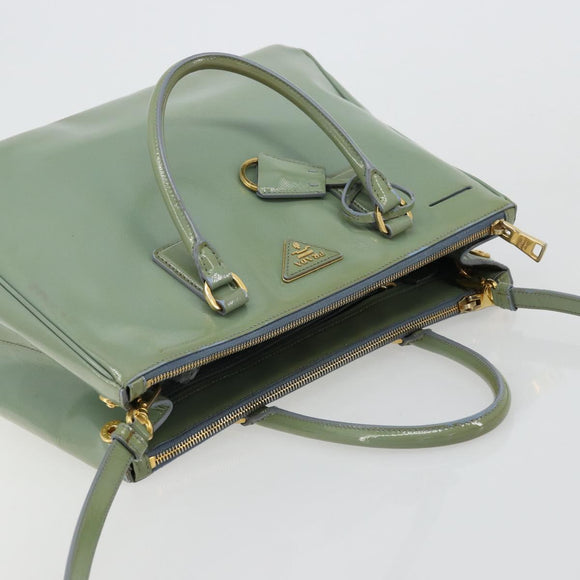 PRADA Galleria Hand Bag Safiano leather 2way Green Gold Auth bs35189