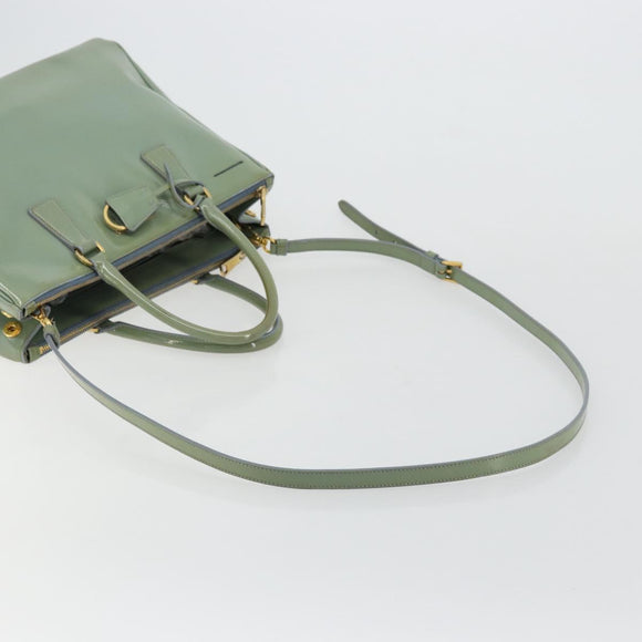 PRADA Galleria Hand Bag Safiano leather 2way Green Gold Auth bs35189