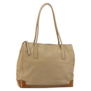 PRADA Tote Bag Leer Beige Zilver Auth bs35191-1