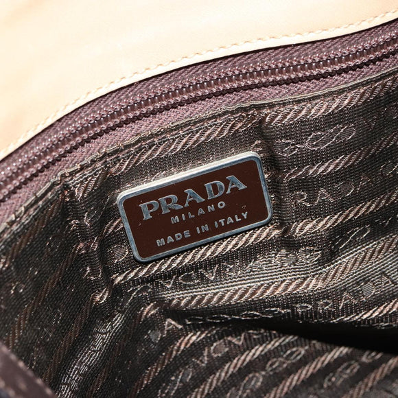 PRADA Tote Bag Leer Beige Zilver Auth bs35191