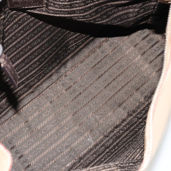 PRADA Tote Bag Leer Beige Zilver Auth bs35191