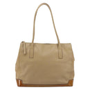 PRADA Tote Bag Leer Beige Zilver Auth bs35191-13