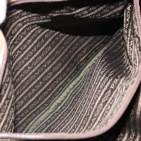 PRADA Tote Bag Leer Beige Zilver Auth bs35191