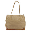 PRADA Tote Bag Leer Beige Zilver Auth bs35191-2