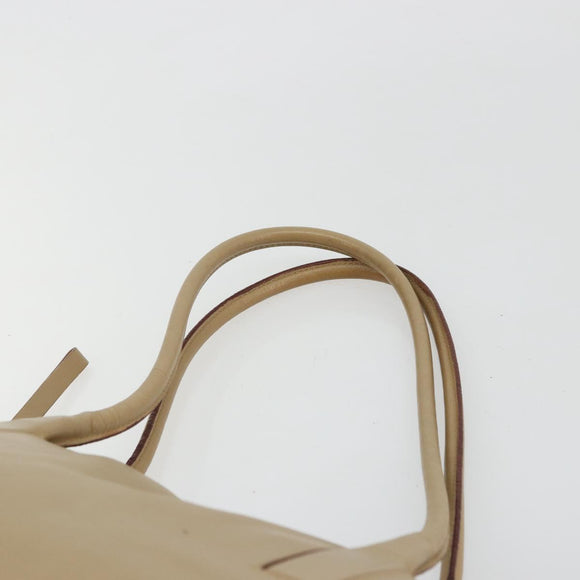 PRADA Tote Bag Leer Beige Zilver Auth bs35191