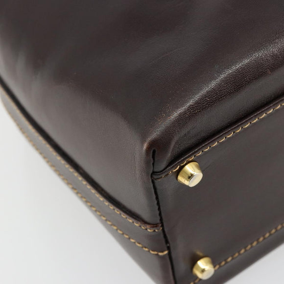 FENDI Hand Bag Leather Brown Gold Auth bs35193