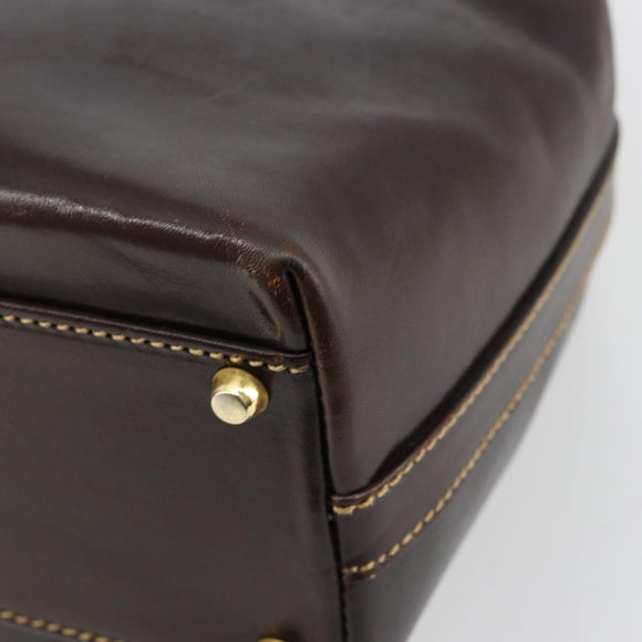FENDI Hand Bag Leather Brown Gold Auth bs35193