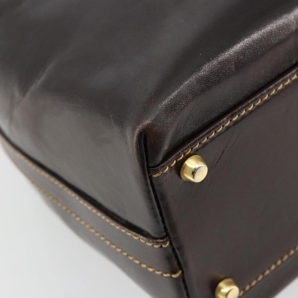 FENDI Hand Bag Leather Brown Gold Auth bs35193