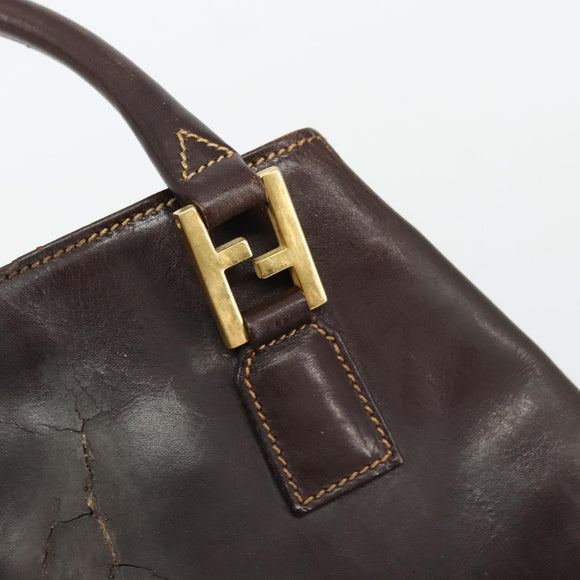 FENDI Hand Bag Leather Brown Gold Auth bs35193