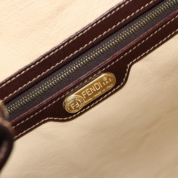 FENDI Hand Bag Leather Brown Gold Auth bs35193