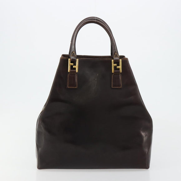 FENDI Hand Bag Leather Brown Gold Auth bs35193
