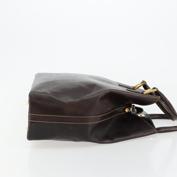 FENDI Hand Bag Leather Brown Gold Auth bs35193