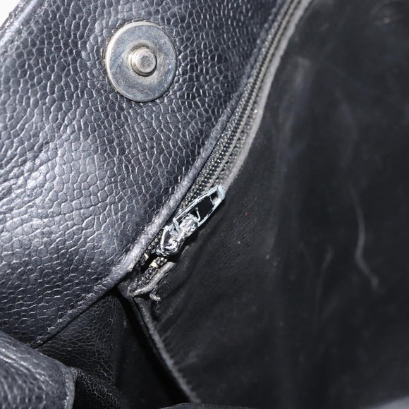 CHANEL Tote Bag Caviar Skin Black Gold CC Auth bs35194