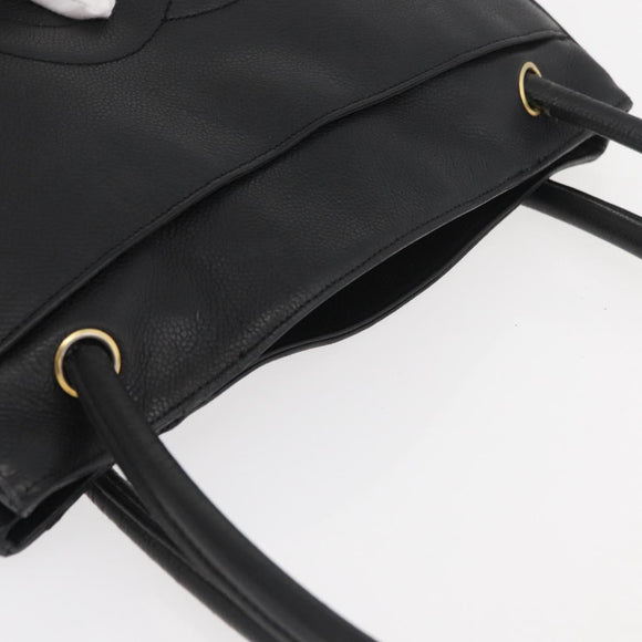 CHANEL Tote Bag Caviar Skin Black Gold CC Auth bs35194