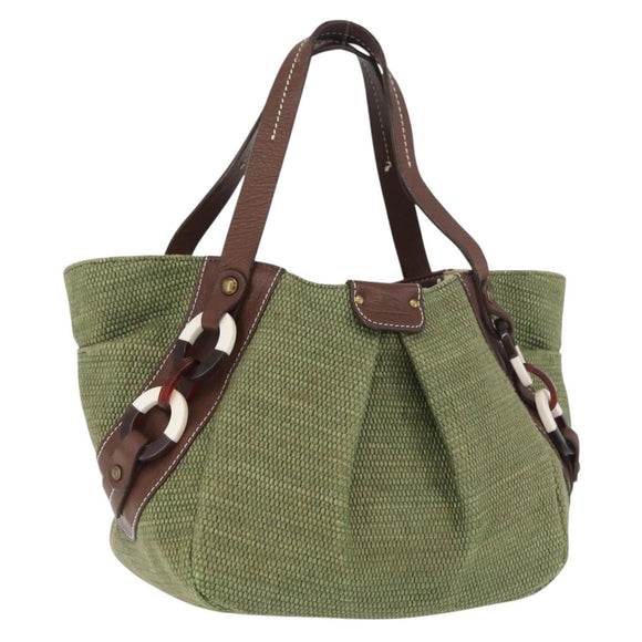 BURBERRY Blue Label Hand Bag straw Green Auth bs35195