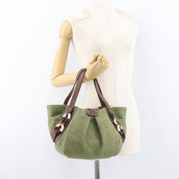 BURBERRY Blue Label Hand Bag straw Green Auth bs35195