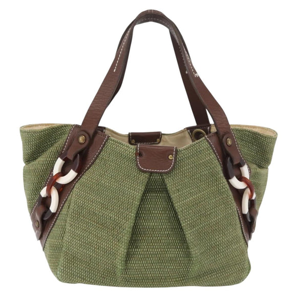 BURBERRY Blue Label Hand Bag straw Green Auth bs35195