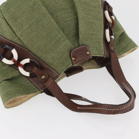 BURBERRY Blue Label Hand Bag straw Green Auth bs35195