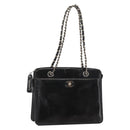CHANEL Matelasse Chain Hand Bag Patent leather Black Silver CC Auth bs35206-1