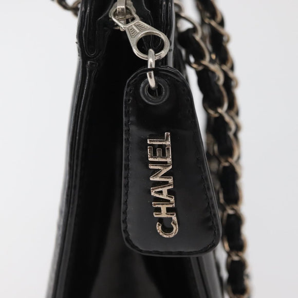 CHANEL Matelasse Chain Hand Bag Patent leather Black Silver CC Auth bs35206