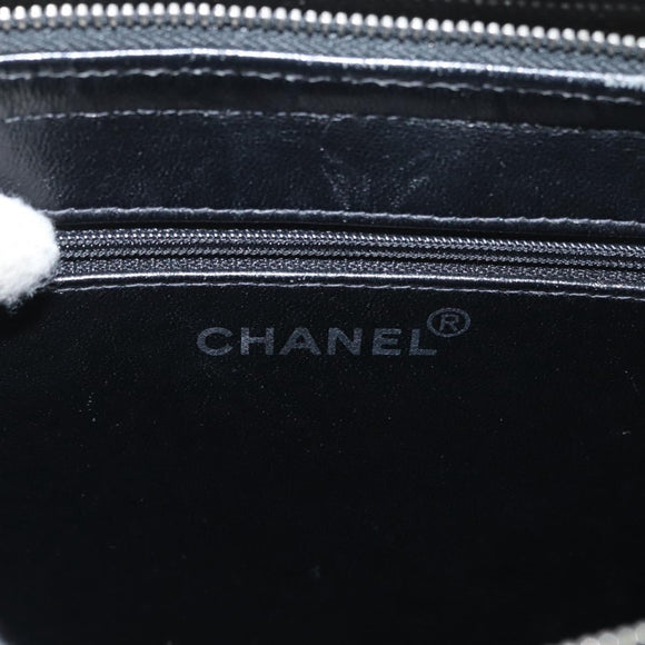 CHANEL Matelasse Chain Hand Bag Patent leather Black Silver CC Auth bs35206