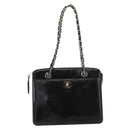 CHANEL Matelasse Chain Hand Bag Patent leather Black Silver CC Auth bs35206-13