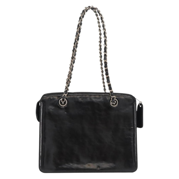 CHANEL Matelasse Chain Hand Bag Patent leather Black Silver CC Auth bs35206