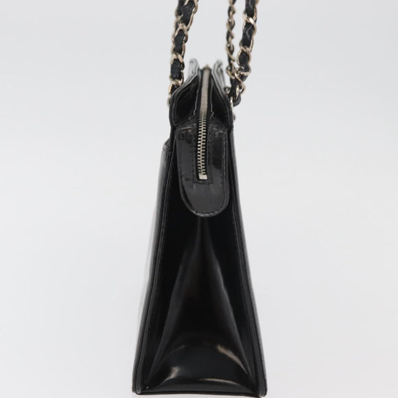 CHANEL Matelasse Chain Hand Bag Patent leather Black Silver CC Auth bs35206