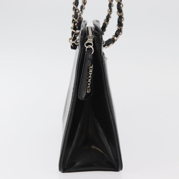 CHANEL Matelasse Chain Hand Bag Patent leather Black Silver CC Auth bs35206