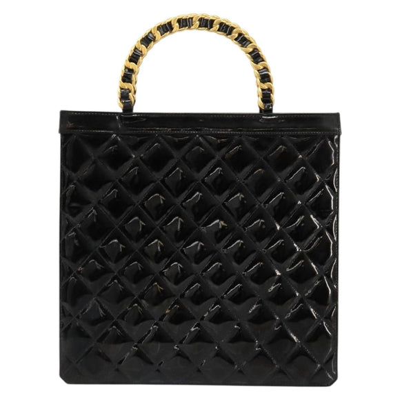CHANEL Matelasse Chain Tote Bag Patent leather Black Gold CC Auth bs35207