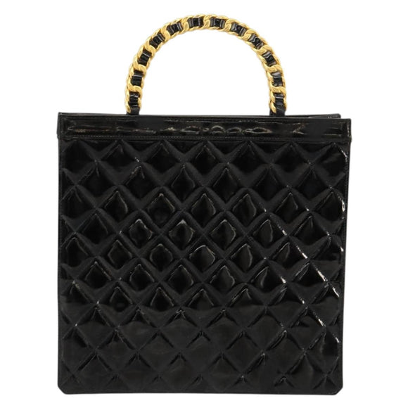 CHANEL Matelasse Chain Tote Bag Patent leather Black Gold CC Auth bs35207