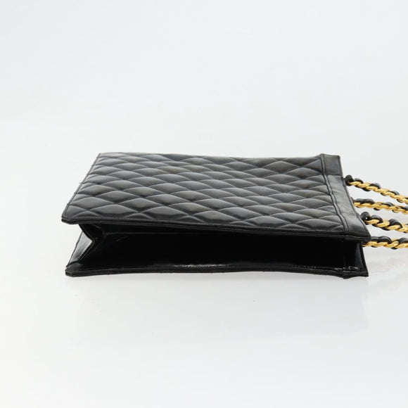 CHANEL Matelasse Chain Tote Bag Patent leather Black Gold CC Auth bs35207