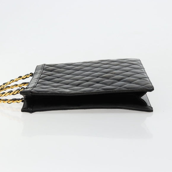CHANEL Matelasse Chain Tote Bag Patent leather Black Gold CC Auth bs35207
