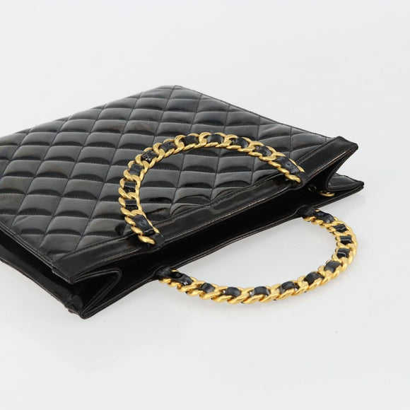 CHANEL Matelasse Chain Tote Bag Patent leather Black Gold CC Auth bs35207