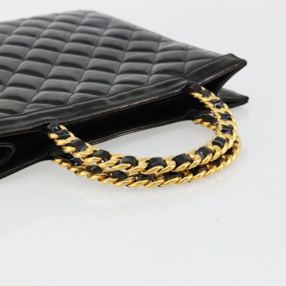 CHANEL Matelasse Chain Tote Bag Patent leather Black Gold CC Auth bs35207