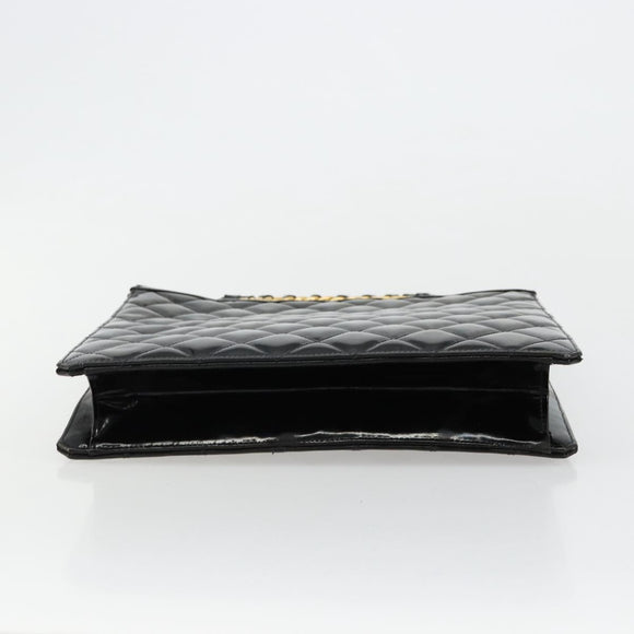 CHANEL Matelasse Chain Tote Bag Patent leather Black Gold CC Auth bs35207