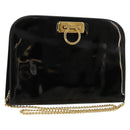 Salvatore Ferragamo Gancini Chain Bag Patent leather Black Gold Auth bs35209-1