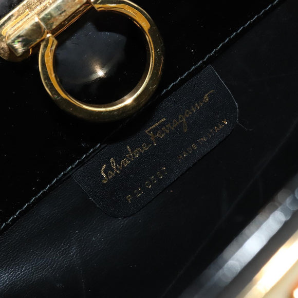 Salvatore Ferragamo Gancini Chain Bag Patent leather Black Gold Auth bs35209