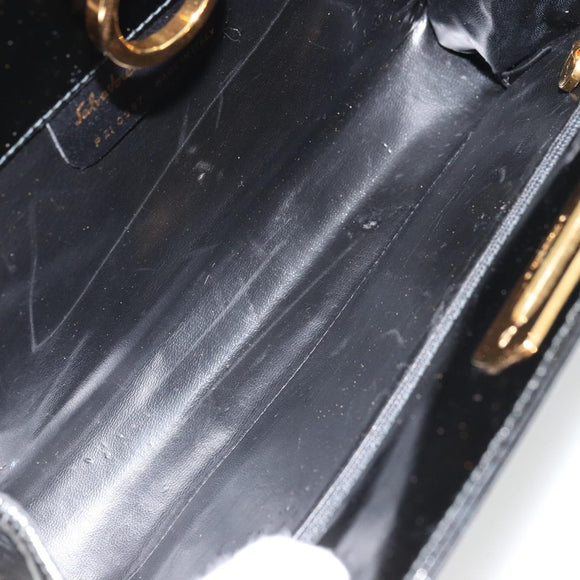 Salvatore Ferragamo Gancini Chain Bag Patent leather Black Gold Auth bs35209