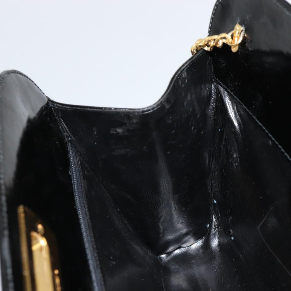 Salvatore Ferragamo Gancini Chain Bag Patent leather Black Gold Auth bs35209